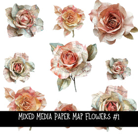 Mixed Media Paper Map Roses UV DTF Decal sheets 4 designs sheets available