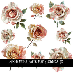 Mixed Media Paper Map Roses UV DTF Decal sheets 4 designs sheets available