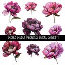 Mixed Media Peonies UV DTF Decal sheets 2 to choose from