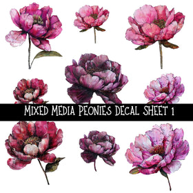 Mixed Media Peonies UV DTF Decal sheets 2 to choose from