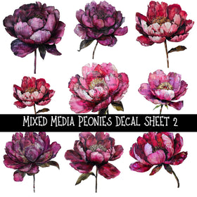 Mixed Media Peonies UV DTF Decal sheets 2 to choose from