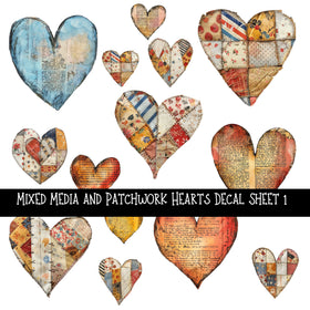 Mixed Media and Patchwork Hearts UV DTF Decal sheets 2 to choose from