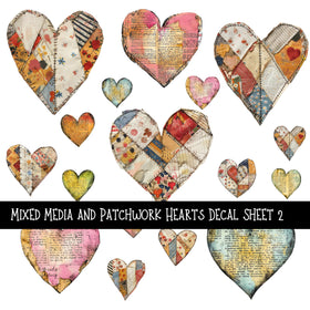 Mixed Media and Patchwork Hearts UV DTF Decal sheets 2 to choose from