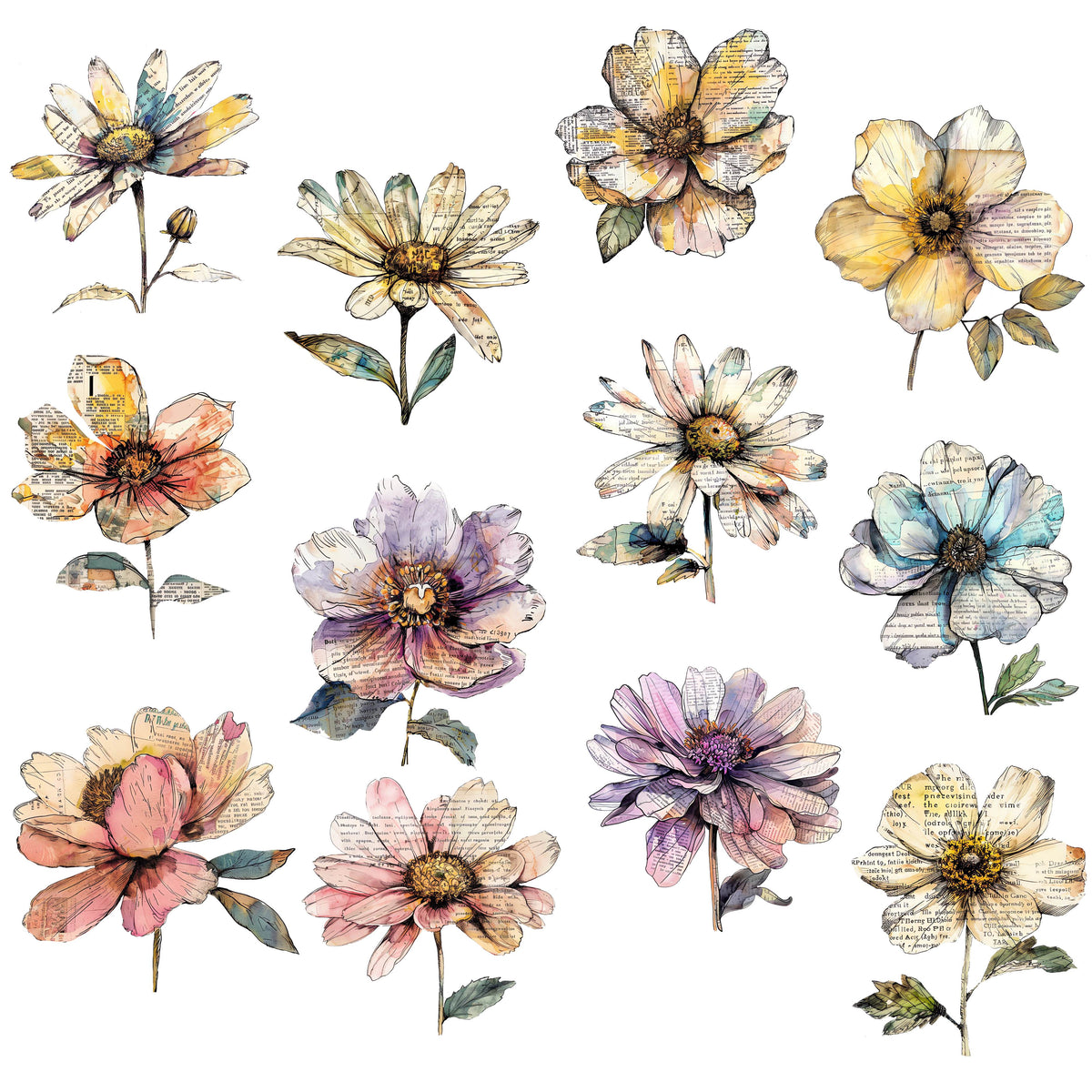 Mixed Media Floral UV DTF Decal sheet