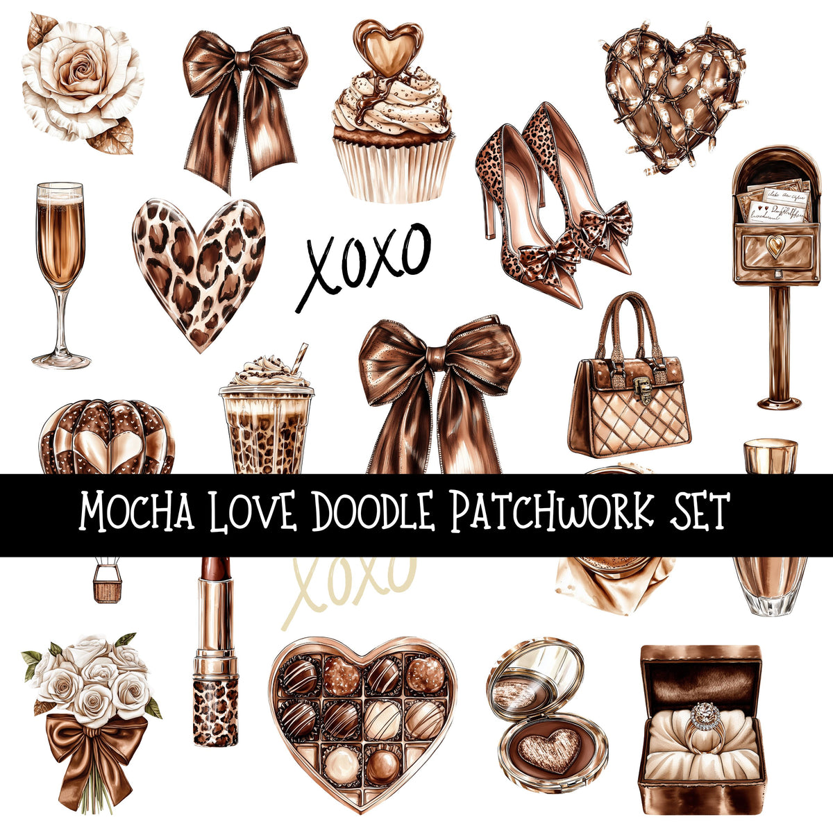 Mocha Love Doodle Patchwork Set