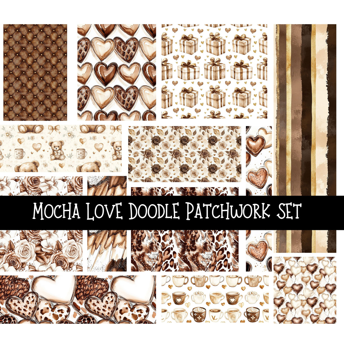 Mocha Love Doodle Patchwork Set