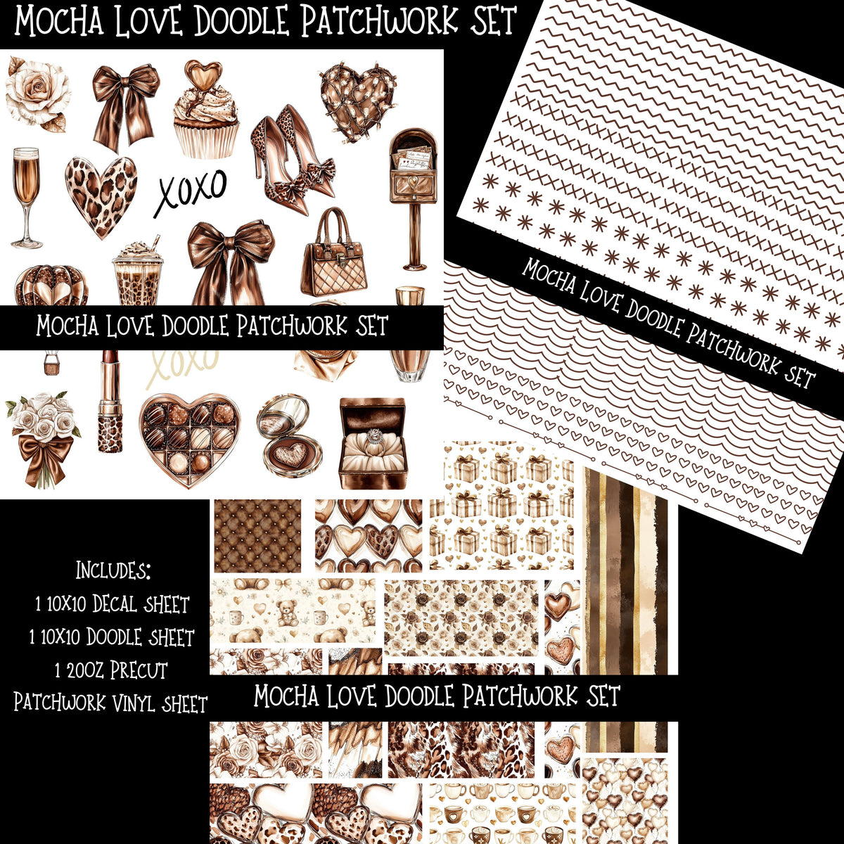 Mocha Love Doodle Patchwork Set