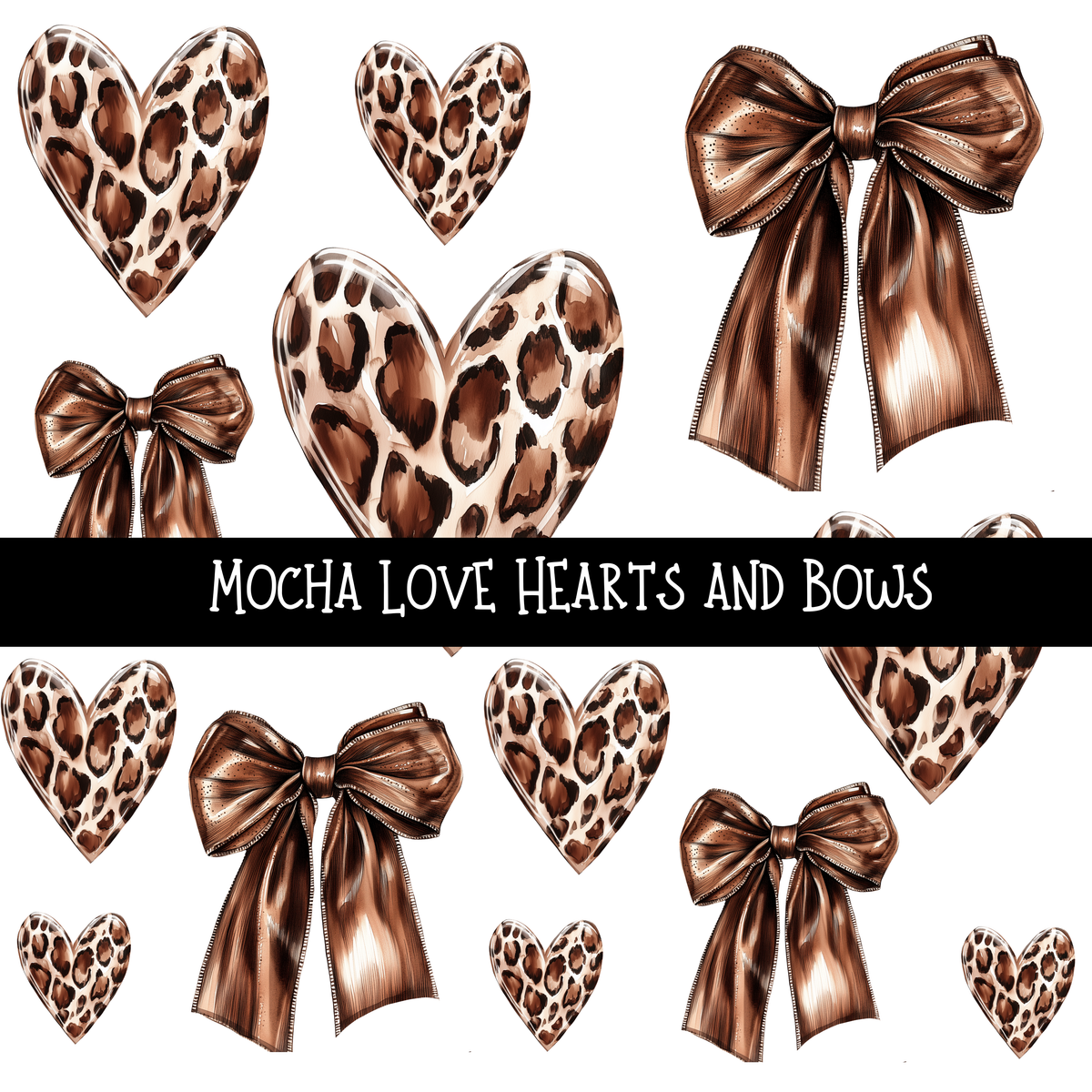 Mocha Love Hearts and Bows UV Decal sheet