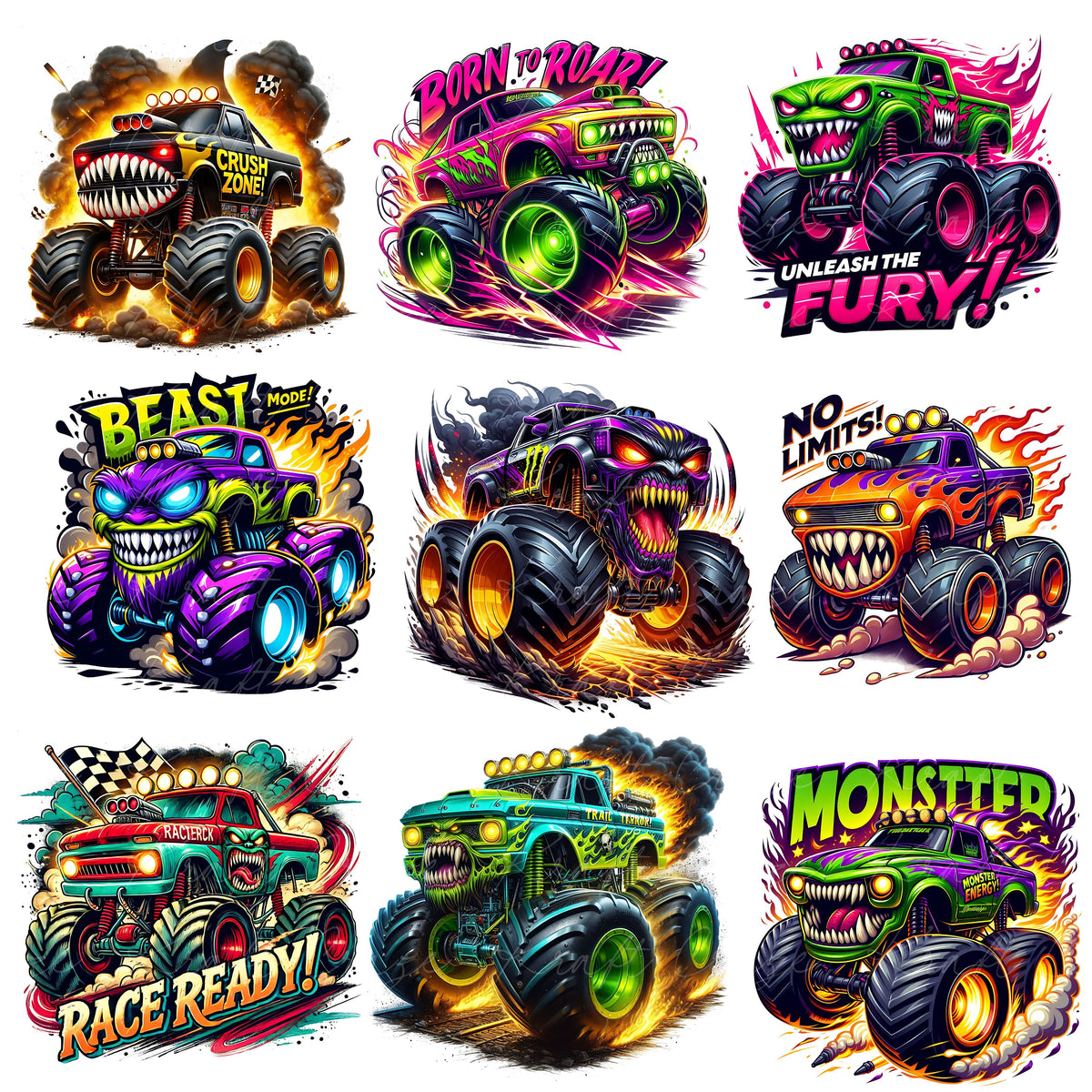 Monster Truck UV DTF Decal accent Sheet 10x10