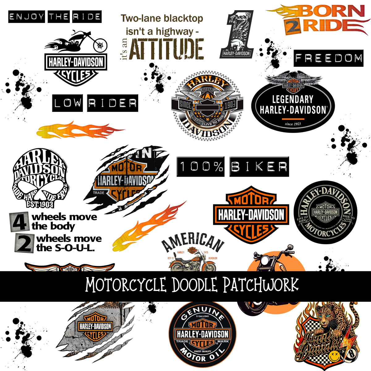 Motorcycle Doodle Patchwork Set