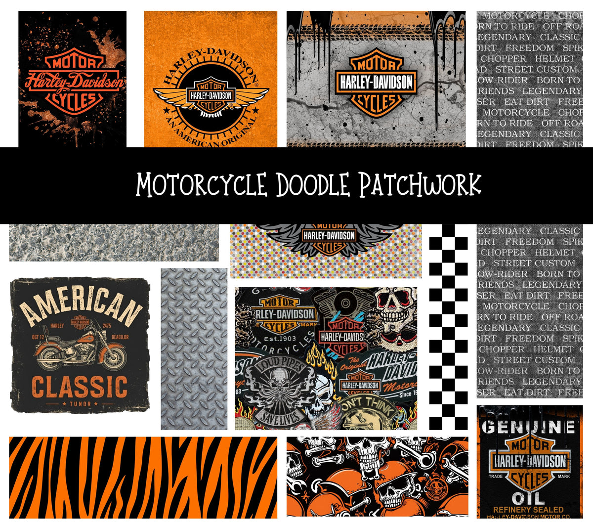 Motorcycle Doodle Patchwork Set