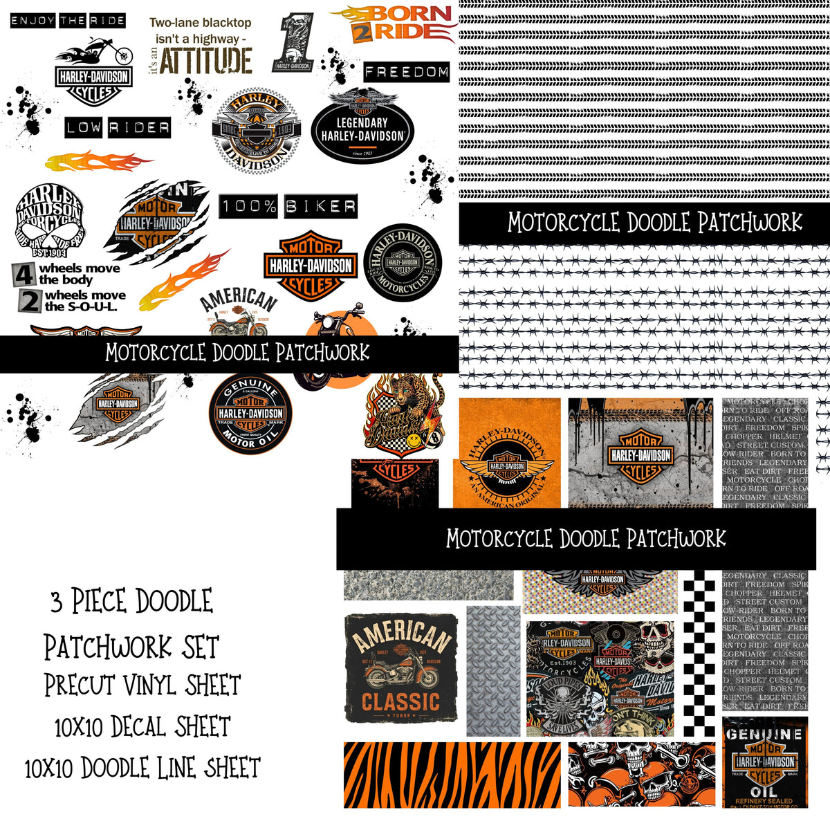 Motorcycle Doodle Patchwork Set