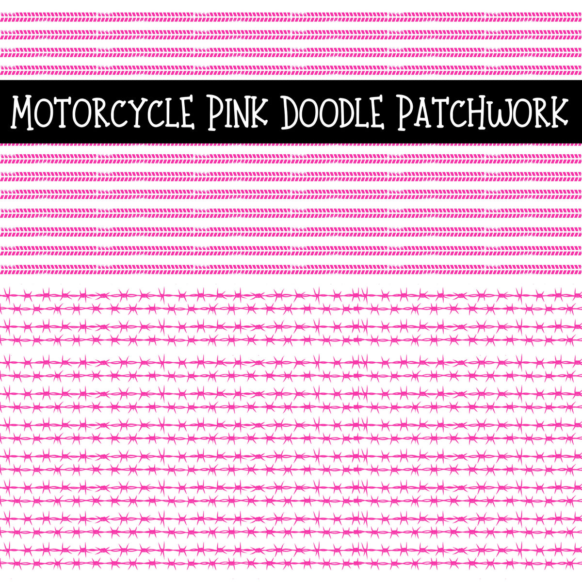Motorcycle Pink UV DTF Doodle Patchwork Set