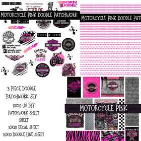 Motorcycle Pink UV DTF Doodle Patchwork Set