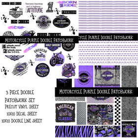 Motorcycle Purple UV DTF Doodle Patchwork Set