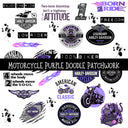 Motorcycle Purple UV DTF Doodle Patchwork Set