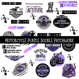 Motorcycle Purple UV DTF Doodle Patchwork Set