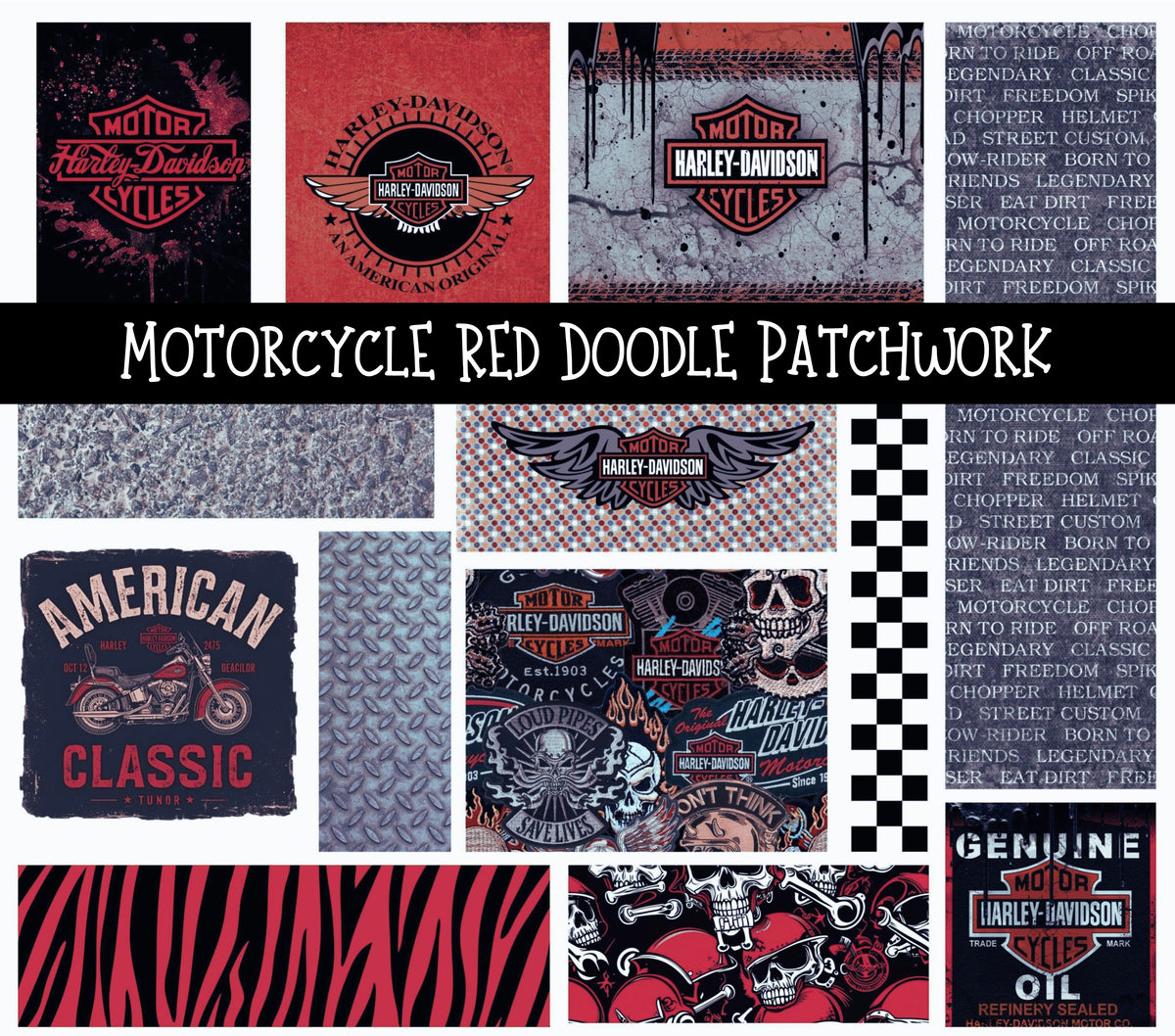 Motorcycle Red UV DTF Doodle Patchwork Set )