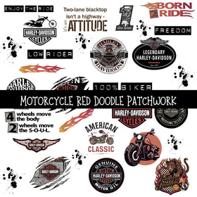 Motorcycle Red UV DTF Doodle Patchwork Set )