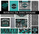 Motorcycle Teal UV DTF Doodle Patchwork Set