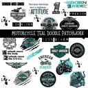Motorcycle Teal UV DTF Doodle Patchwork Set