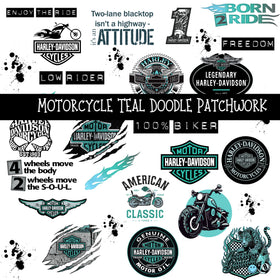 Motorcycle Teal UV DTF Doodle Patchwork Set