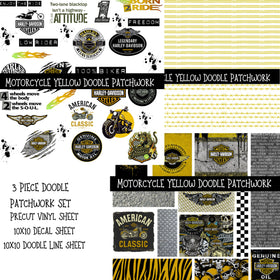 Motorcycle Yellow UV DTF Doodle Patchwork Set