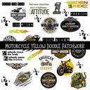 Motorcycle Yellow UV DTF Doodle Patchwork Set