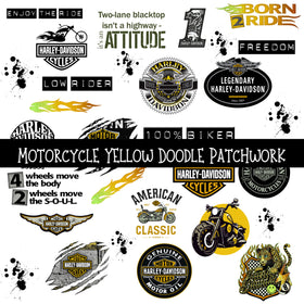 Motorcycle Yellow UV DTF Doodle Patchwork Set