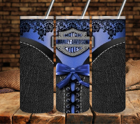 Motorcycle and lace Blue vinyl tumbler wraps