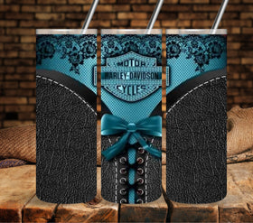 Motorcycle and lace Teal vinyl tumbler wraps
