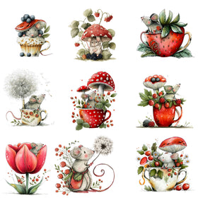 Mouse and mushrooms UV DTF Decal sheet