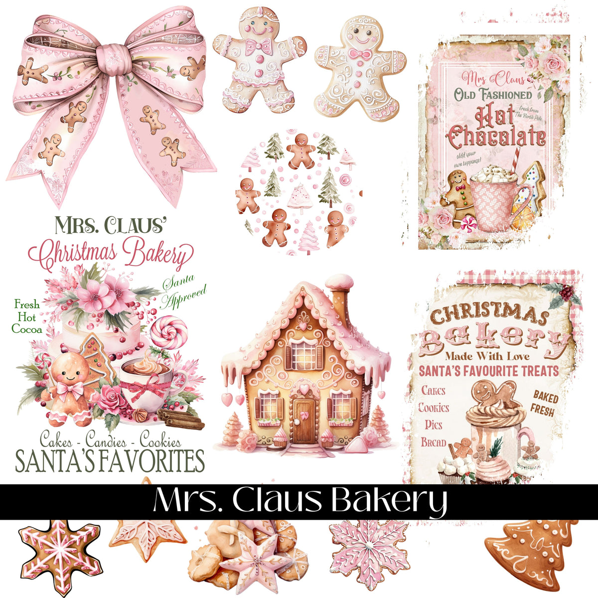 Mrs. Claus Bakery UV DTF Decal Sheet
