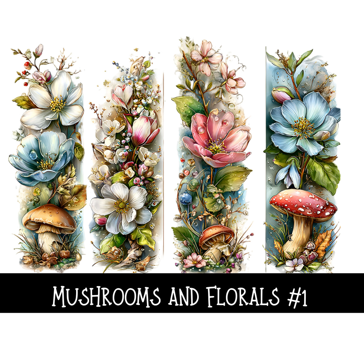Mushrooms and Florals panels UV DTF Decal sheet 2 designs to choose from