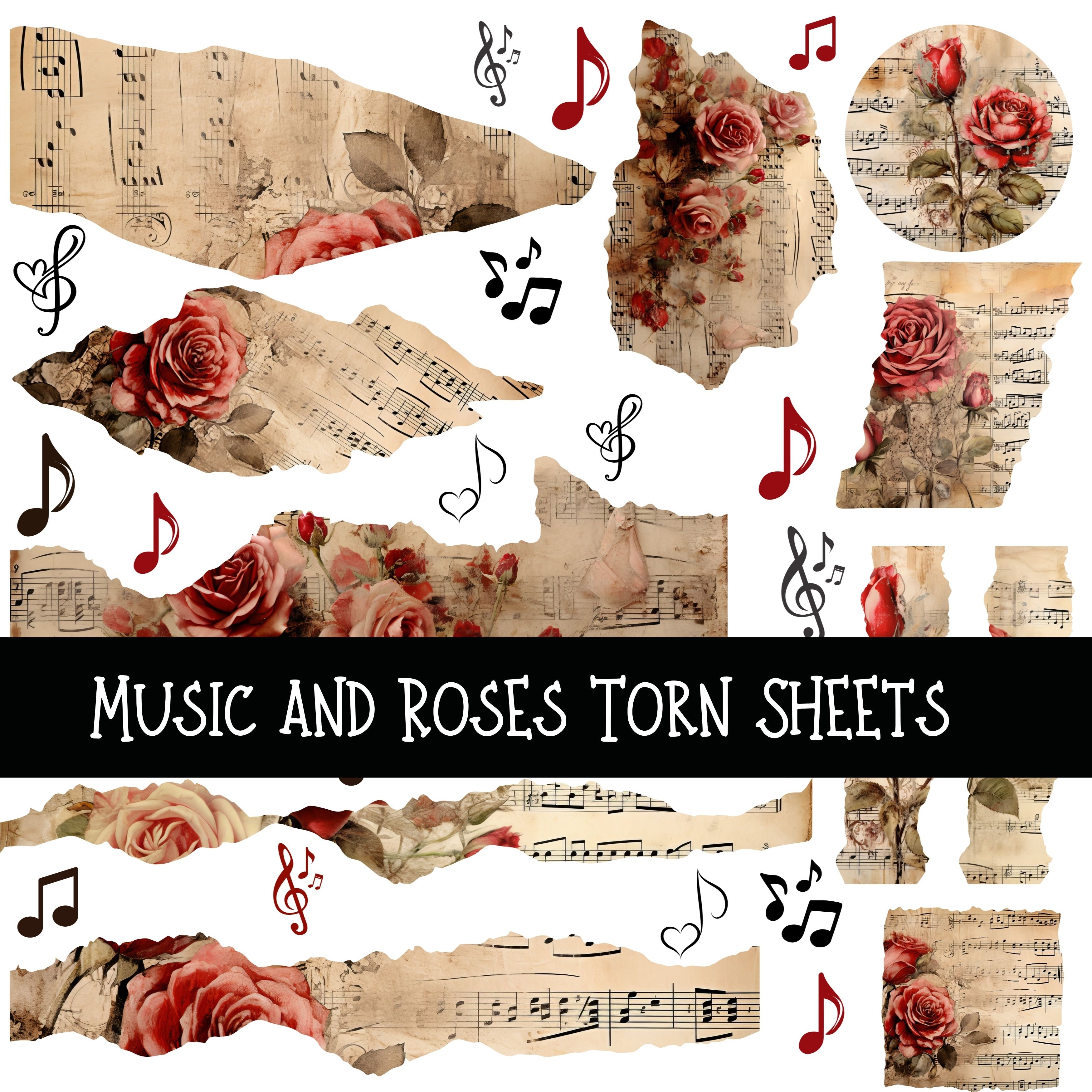 Music and Roses Torn Sheets UV DTF Decal sheets – Kraft Craze