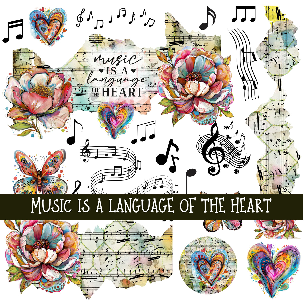 Music is a Language of the Heart Torn pages UV DTF Decal sheets
