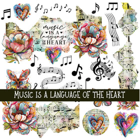 Music is a Language of the Heart Torn pages UV DTF Decal sheets
