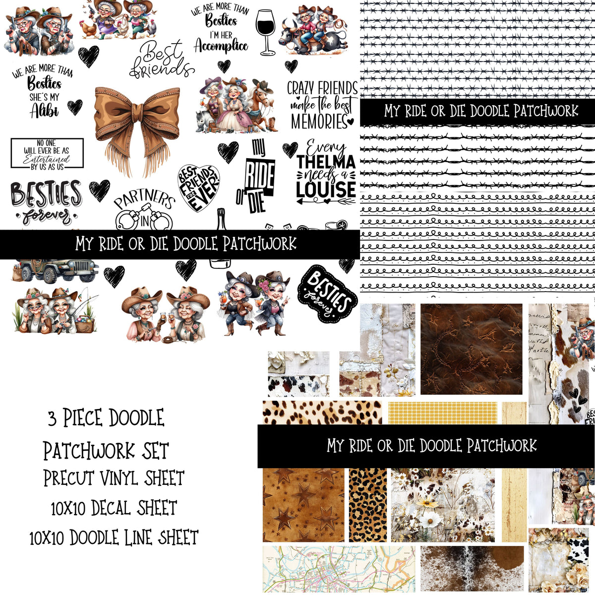 My Ride or die Doodle Patchwork Set