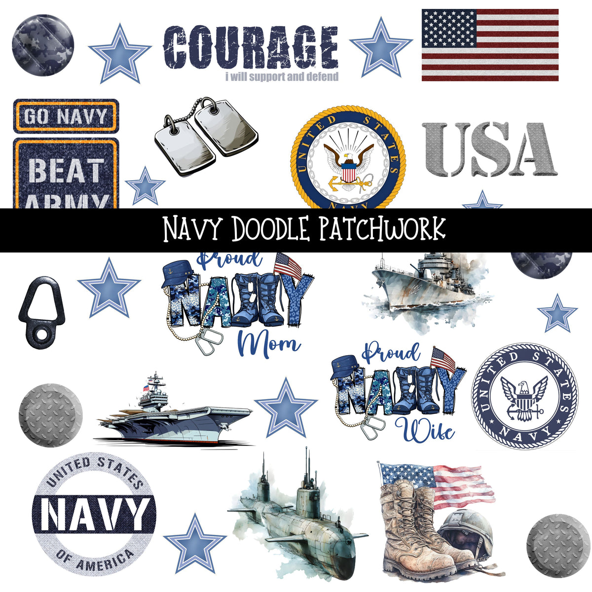 Navy Doodle Patchwork Set