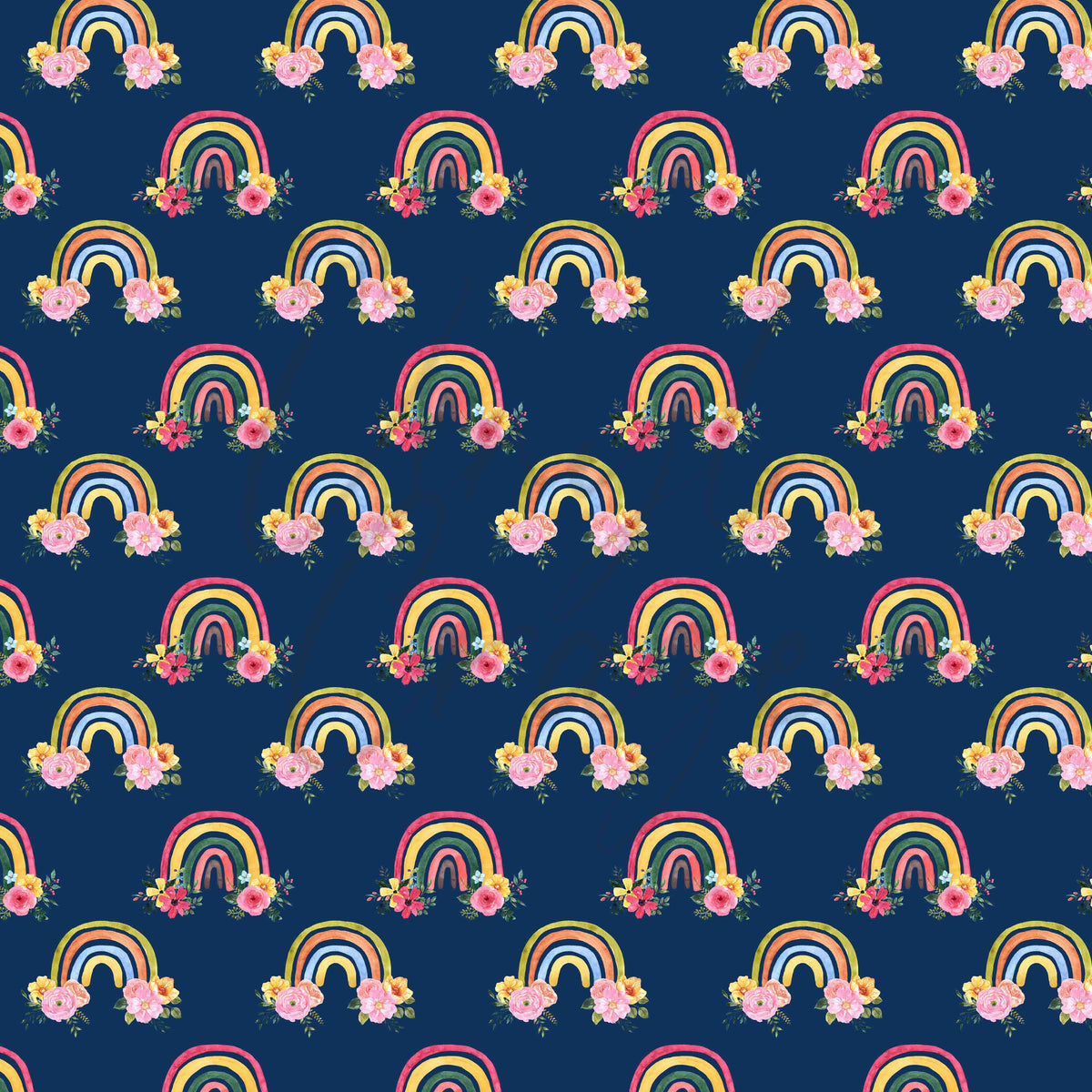 Navy Rainbow Florals Adhesive Vinyl