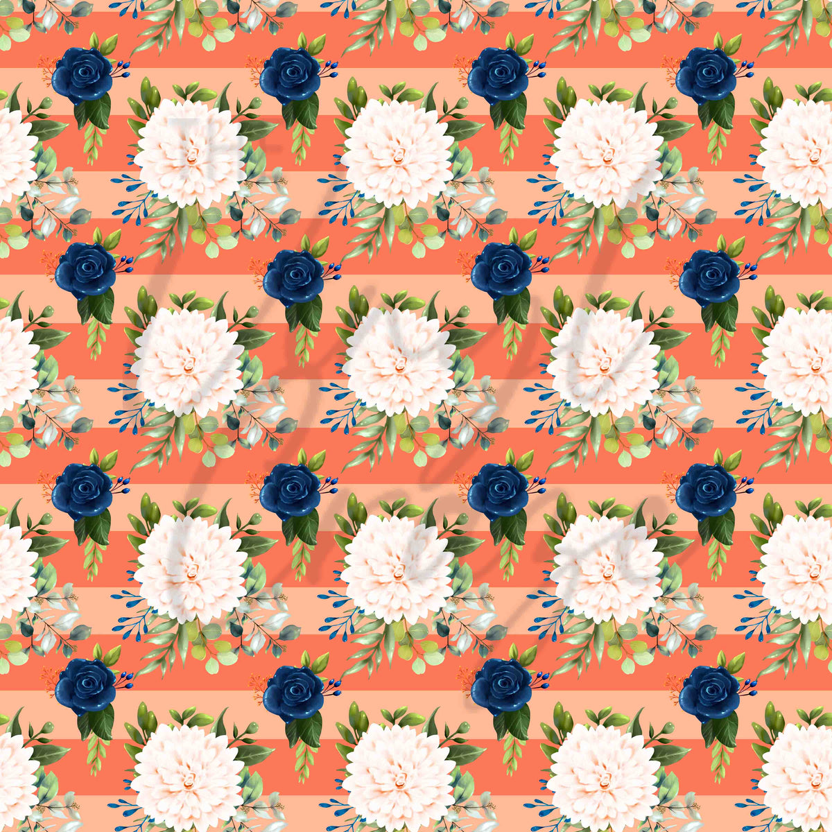 Navy Blue, Pink and Peach Florals Adhesive Vinyl