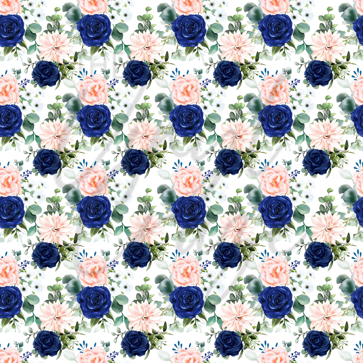 Navy Blue, Pink and Peach Florals Adhesive Vinyl