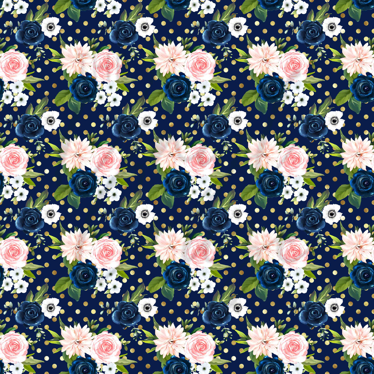 Navy Blue, Pink and Peach Florals Adhesive Vinyl