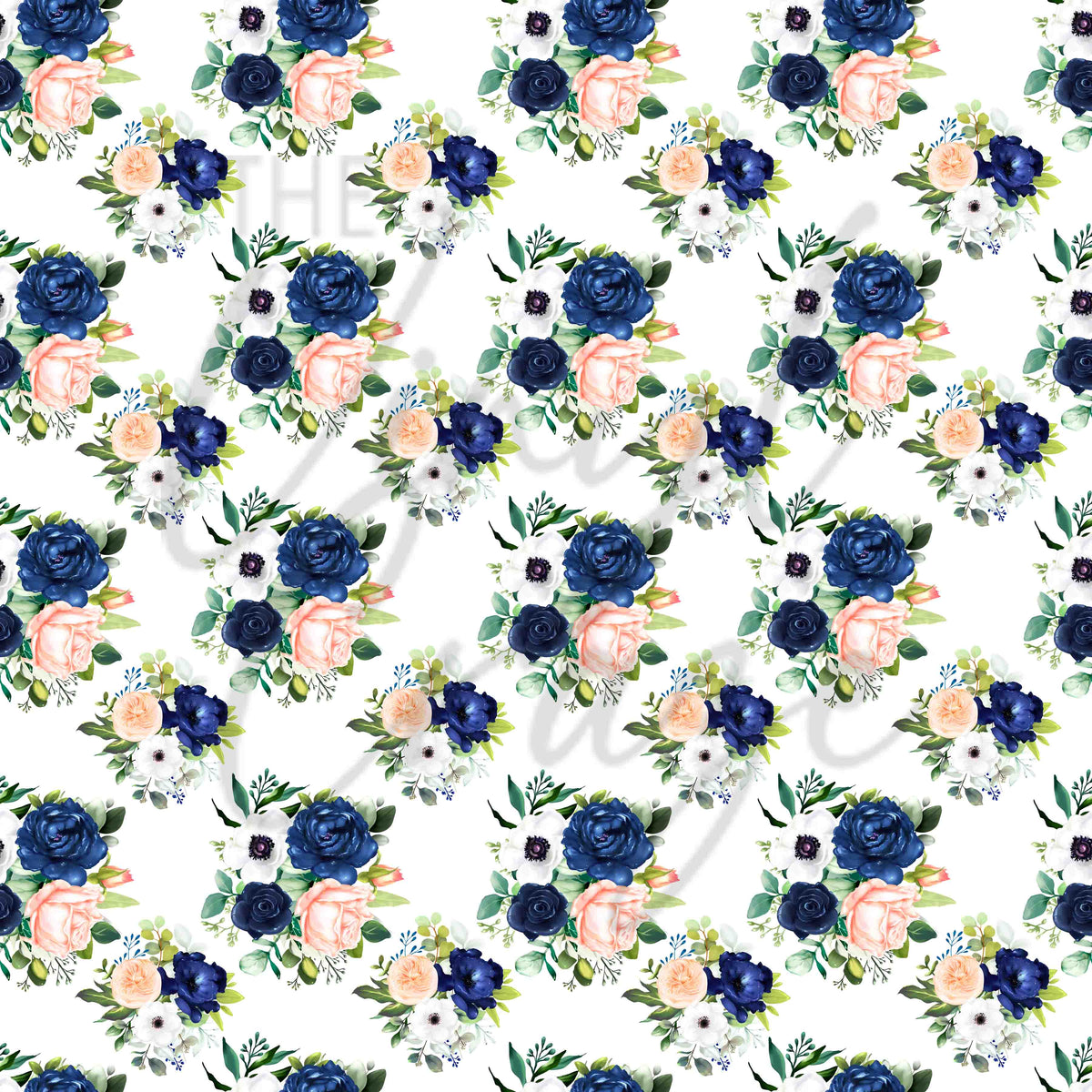 Navy Blue, Pink and Peach Florals Adhesive Vinyl