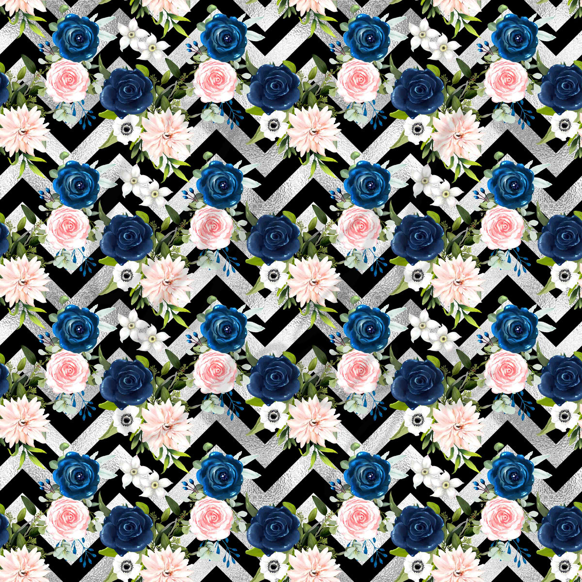 Navy Blue, Pink and Peach Florals Adhesive Vinyl