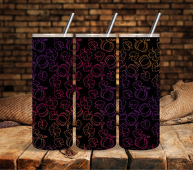 Pumpkin Leaves Pattern Neon UV DTF tumbler wraps