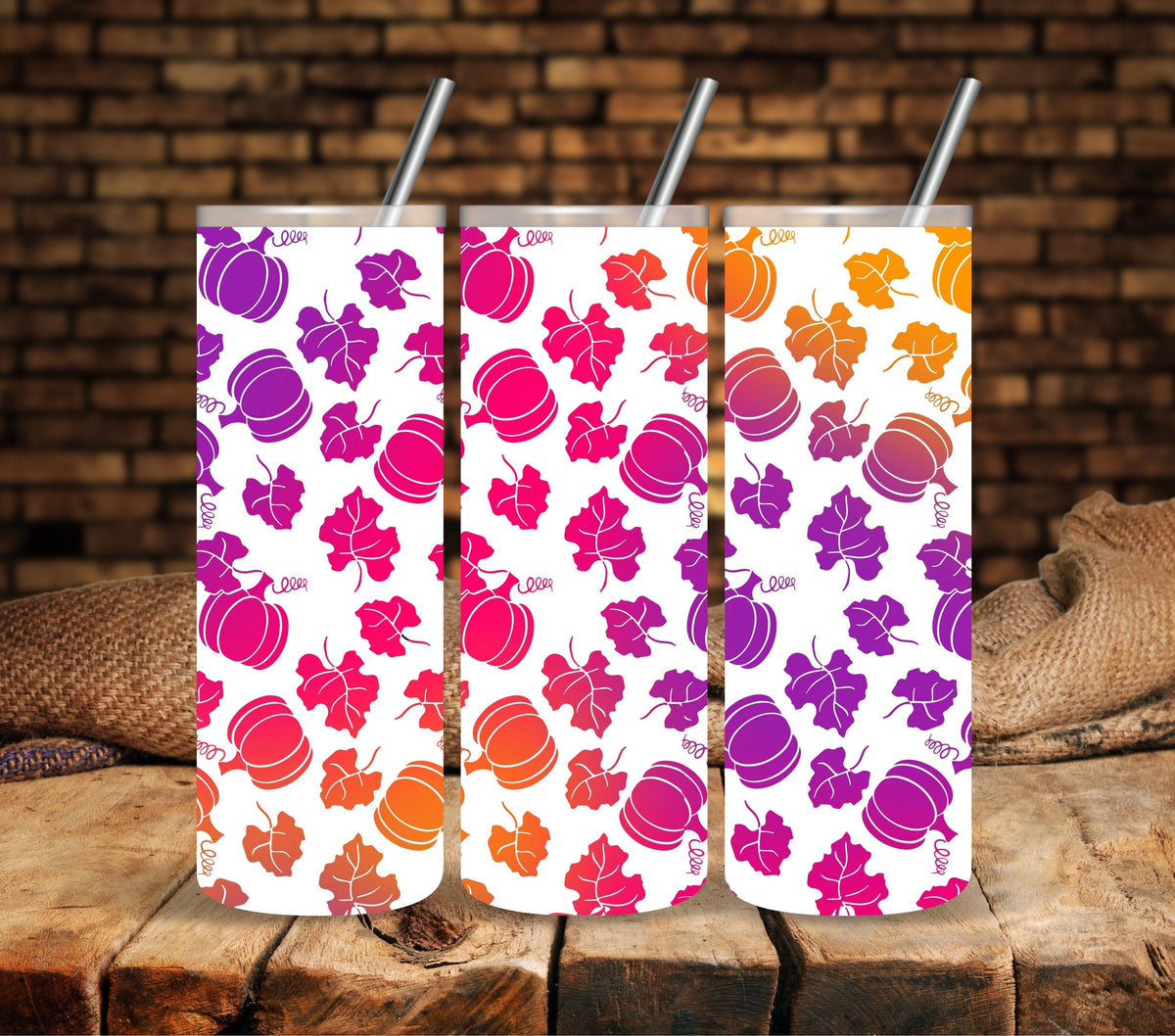 Neon Pumpkins Pattern UV DTF tumbler wraps