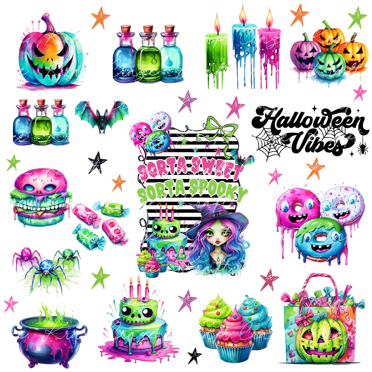Neon Halloween #1 UV DTF Decal accent Sheet 10x10