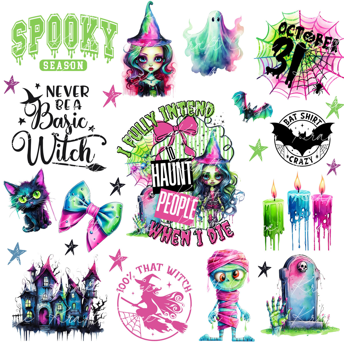 Neon Halloween #2 UV DTF Decal accent Sheet 10x10