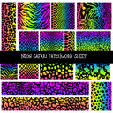 Neon Safari Patchwork precut vinyl sheet available in 12x12 or 6x6 sizes